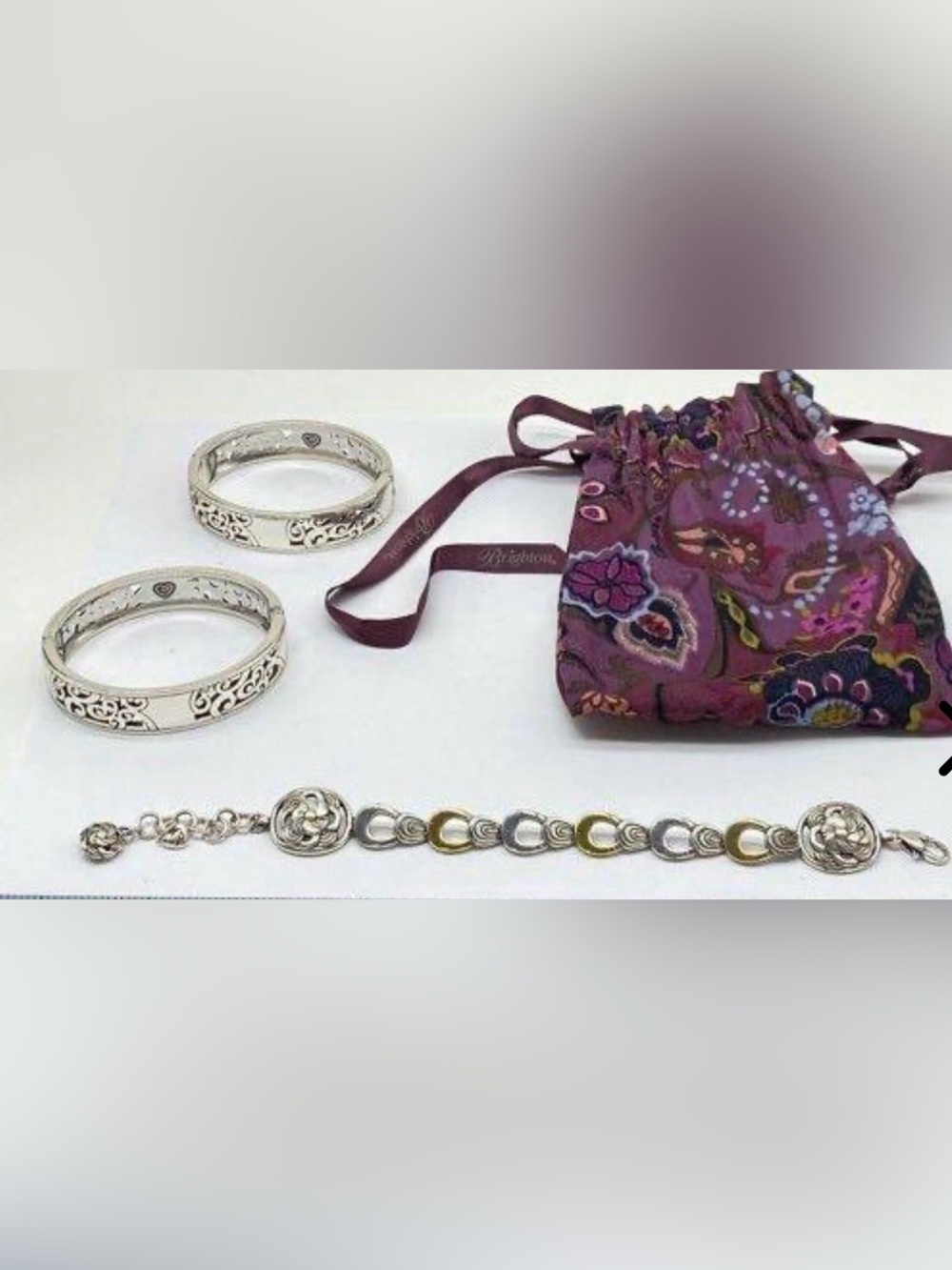 Brighton Bundle 3 Bracelets Two Bangles and Mixed Metal Linked Bracelet & Pouch